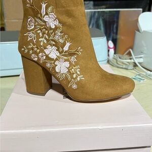 Embroidered Tan Ankle Boots